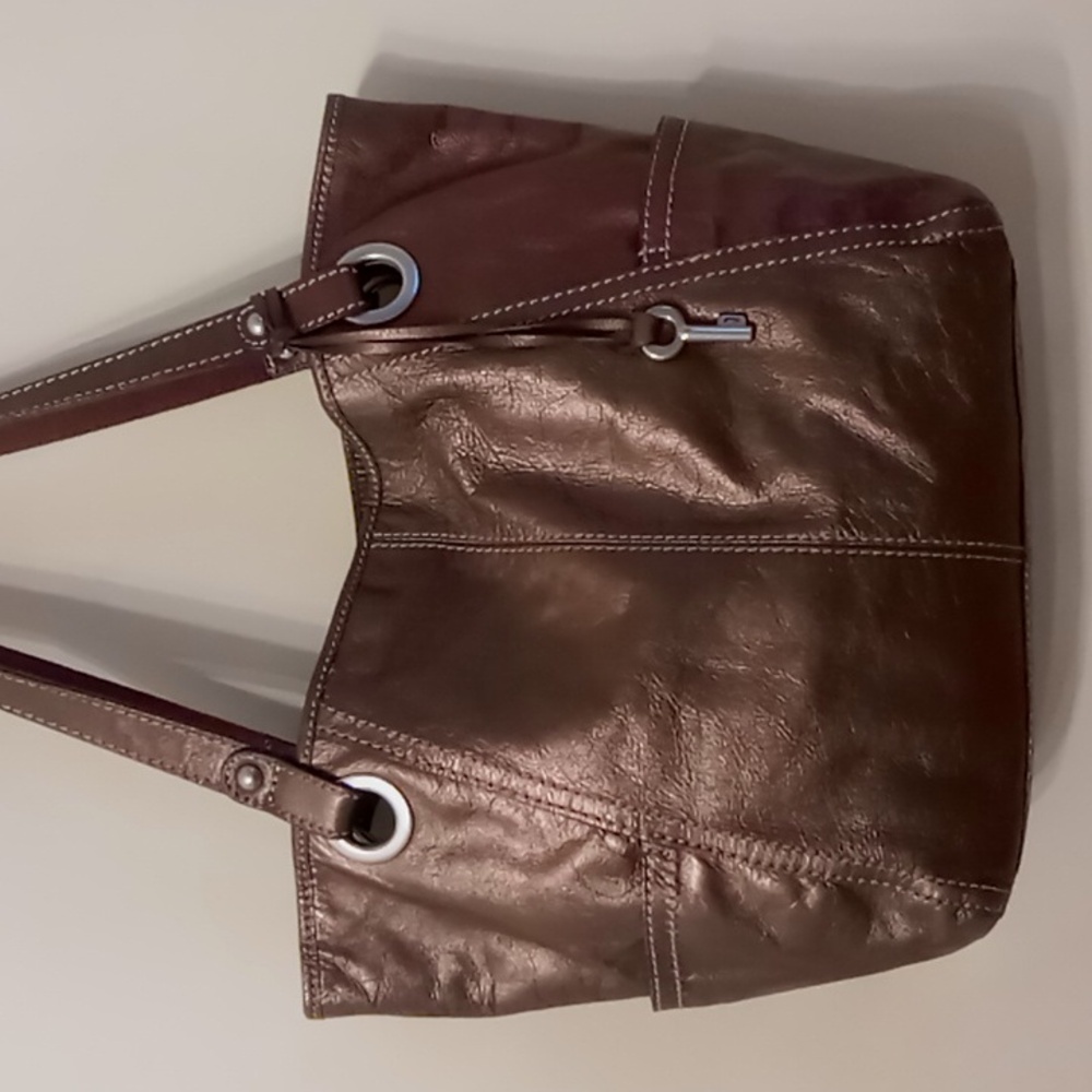 Fossil Key Charm Leather Shoulder Handbag